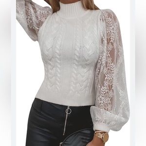 NWT Women’s Lace Mesh Long-sleeve Turtleneck Sweater Size 6/M